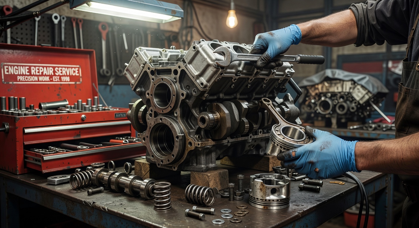 Engine repair being performed by AutoServe technician
